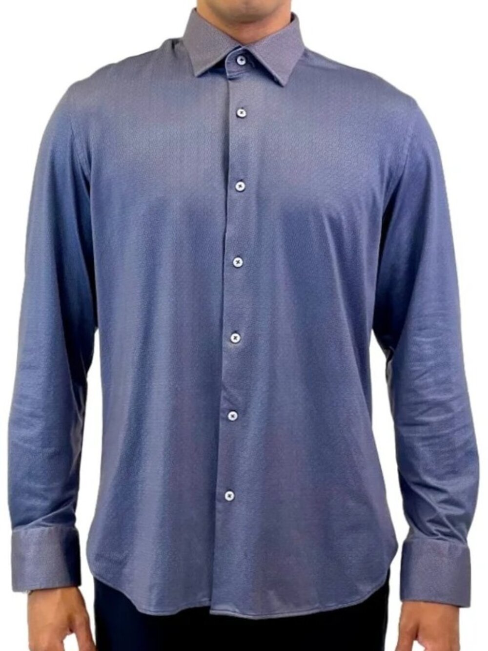 Luchiano Visconti Navy Geo Print 4 Way Stretch Long Sleeve Shirt